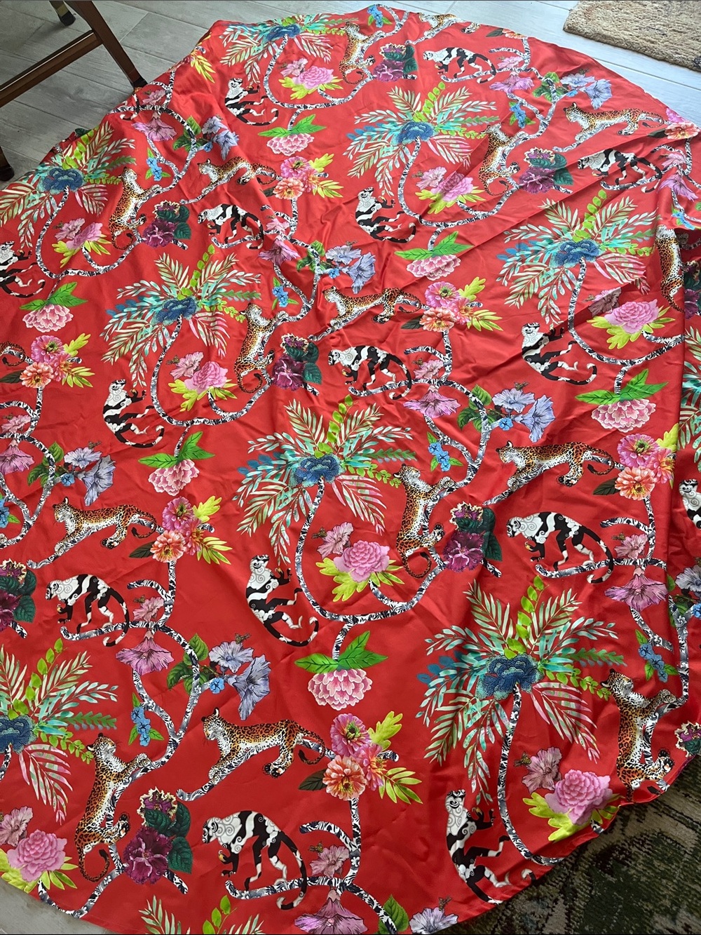 Spoonflower Chinoiserie Frolic Fabric round table cloth tropical colorful floral